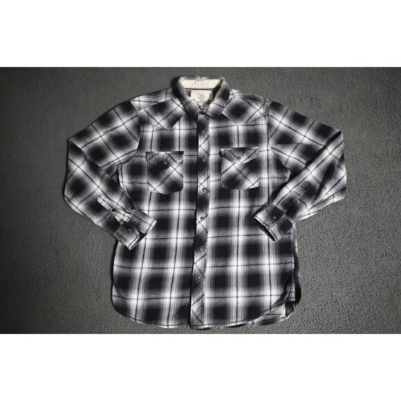 Roebuck & G Button Up Shirt Mens M Black Flannel Plaid Western Cowboy Collared - Picture 1 of 10